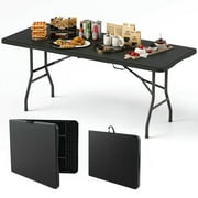 Kepooman Outdoor Dining Tables,6 ft Portable Folding Table 350 LBS Fold-in-Half Table with HDPE Tabletop-Black